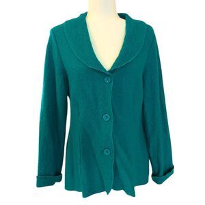 Chicos Boiled Wool Blazer Jacket Teal Blue Womens Size 1 / Medium